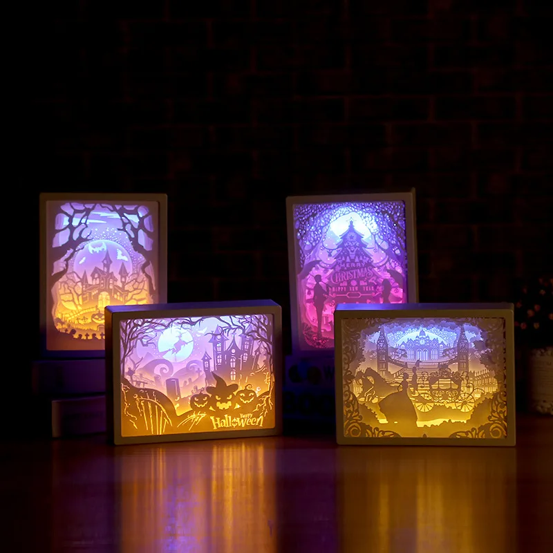  3D Paper Carving Night Lights LED Table Lamp Bedroom Bedside Night Lights Christmas Halloween Carve - 33041065930