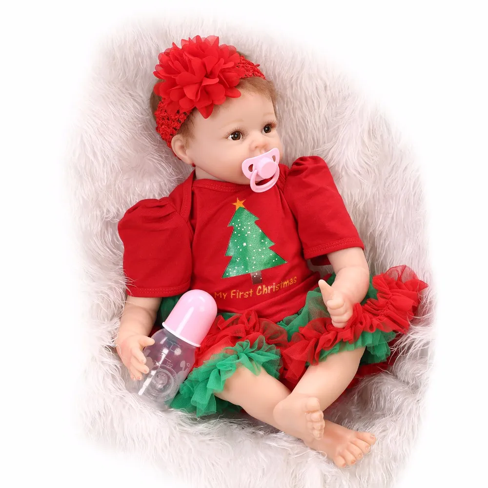 Reborn Baby Doll 22 дюймов 55 см мягкие силиконовые прекрасный реалистичные Симпатичные для маленьких девочек с Рождество дерево одежда Best детей