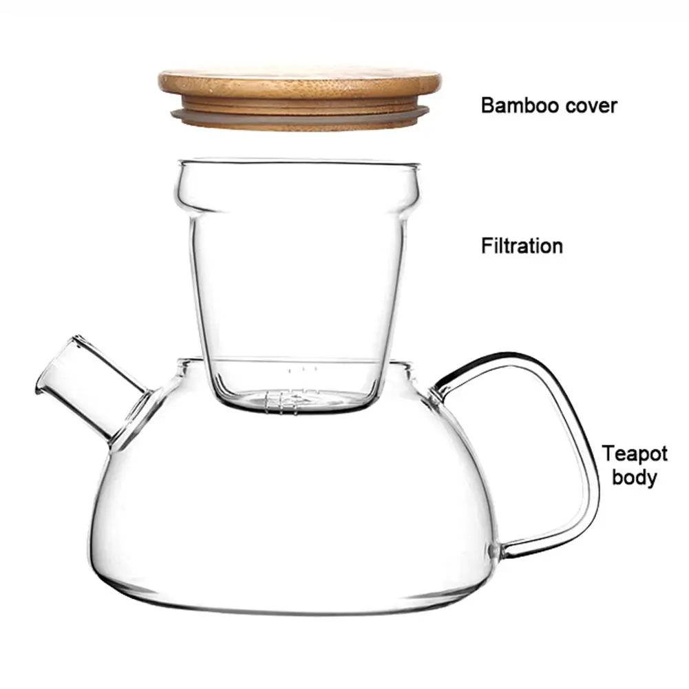 Термостойкий стеклянный чайник с бамбуковой крышкой фильтр чайник с внутренним вкладышем Стильный цветочный чайник