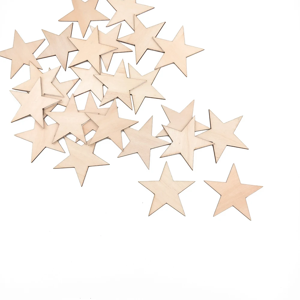 10-80 мм деревянные звезды вырезанные формы деревянные украшения для DIY искусства и ремесла Рождественский Свадебный декор