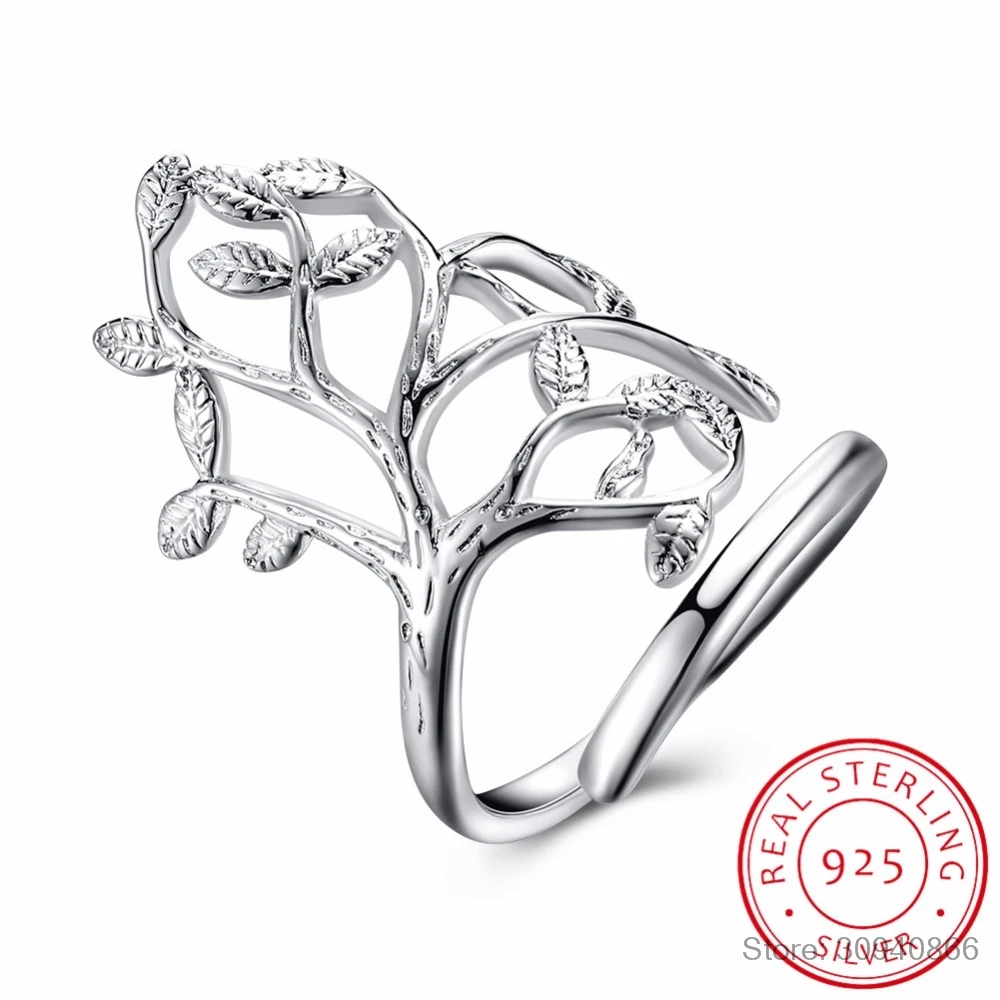 

LEKANI 925 Sterling Silver Sprouting Little Tree Open Ring For Women Adjustable Size Tree Shaped Wrap Ring Fine Jewelry