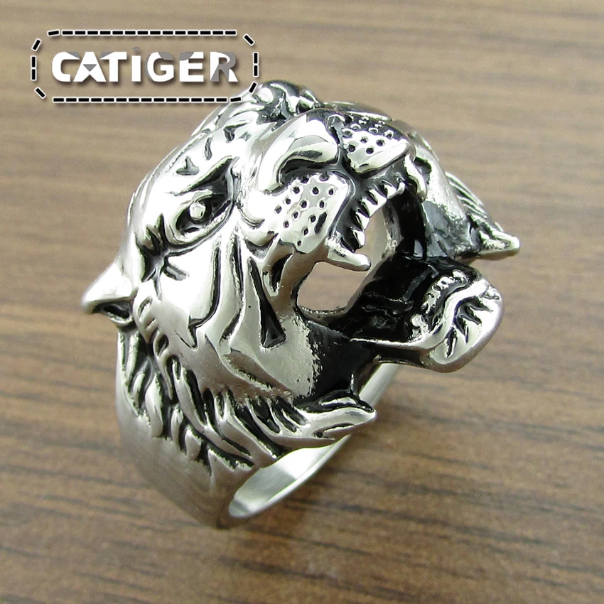 Best Punk Silver White Black Color 316L Stainless Steel Tiger Ring Men Punk Fashion 18mm Hop Mens King Tiger Ring Male Jewelry