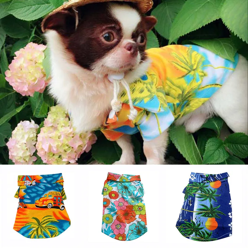 

Spring and Summer Pet Clothes Fashion HAWAIIAN Dog Floral Shirt Beach Coconut Tree Printed Pet Puppy Cotton T-shirt XS S M L XL
