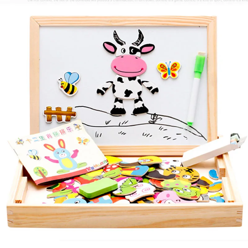 Wooden children learn Sketchpad Farm paradise puzzle board