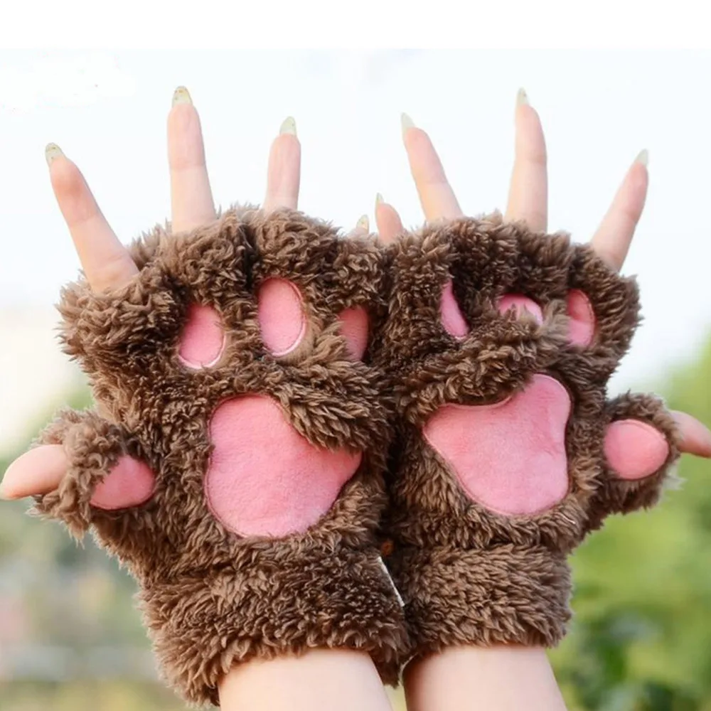 

Miya Women Cat Claw Paw Mitten Plush Glove Costume Cute Winter Warm Half Finger Gloves Women Female Gloves Mitten Handschoenen