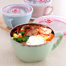 1 Stücke 304 Edelstahl Japanischen Reissuppe Nudelschüssel Mit Griff Deckel Lebensmittel Salat Fruit Vorratsbehälter Dicht stoßfest Box Tasse