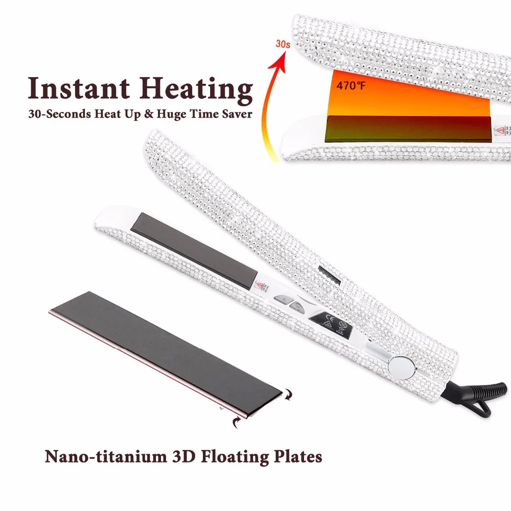 RUCHA драгоценные камни Супер Bling lcd цифровой дисплей титановая пластина выпрямитель для волос Сверкающий Кристалл Алмаз Стразы плоский Утюг