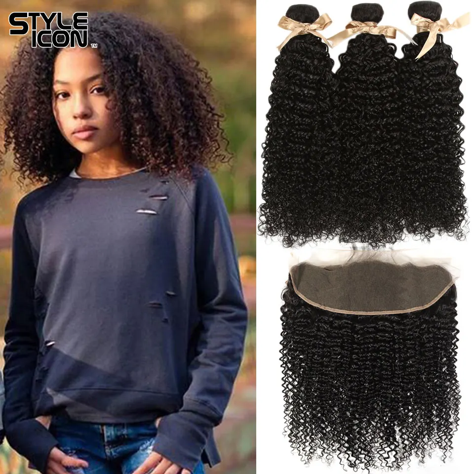 Styleicon Курчавые Кудрявые пучки с фронтальной Non Remy человеческие волосы закрытием