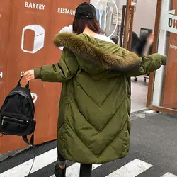Зимняя женская пуховая куртка 2018 модный однотонный цвет плюс размер средней длины с капюшоном меховой воротник теплый женский пуховик ll770