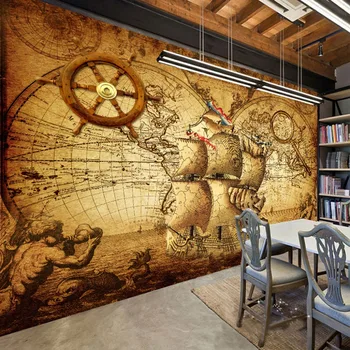 

Retro Nostalgia Poster 3D Room Wallpaper Custom Mural Non-woven Wall Paper Decor Navigation Sailing World Map Mural Paintings