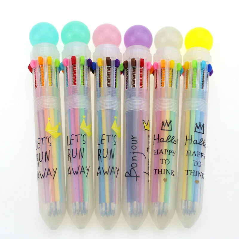 

New Arrival kawaii Novelty Multicolor Candy ball Ballpoint Pen Multifunction 6 In1 Colorful Stationery Creative School Supplies
