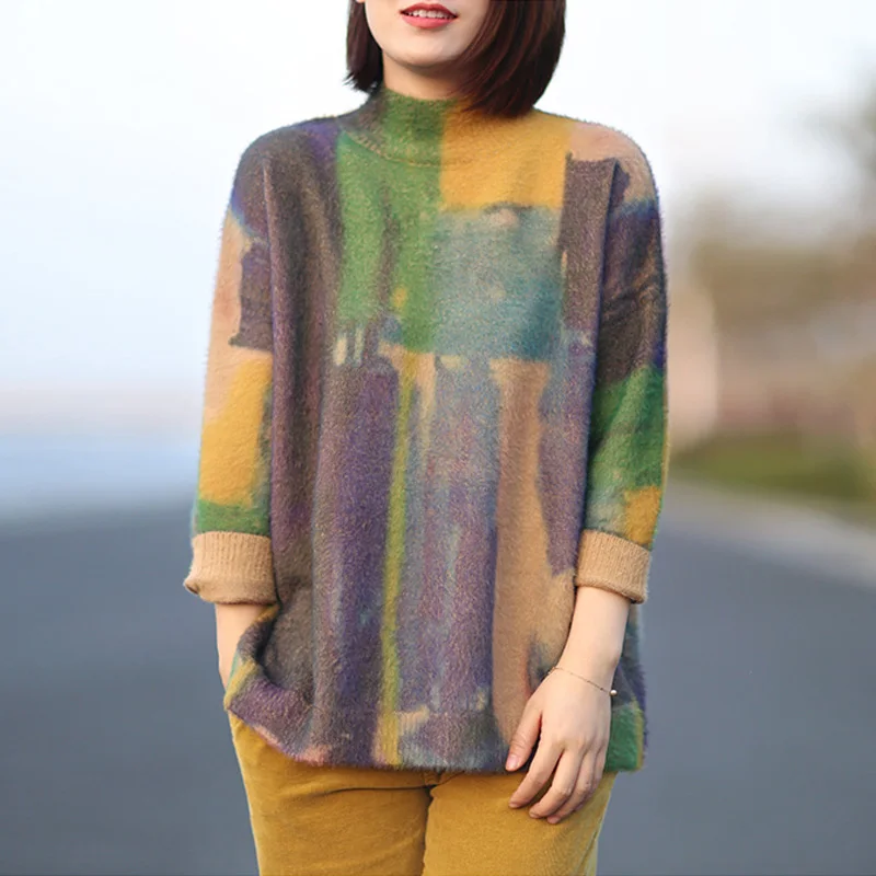 Johnature 2018 Autumn New Vintage Women Sweater Turtleneck Long Sleeve Print Floral Warm Mori Girl Casual Knitted Soft Sweaters Johnature 2018 Autumn New Vintage Women Sweater Turtleneck Long Sleeve Print Floral Warm Mori Girl Casual Knitted Soft Sweaters