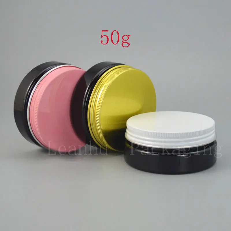 Black Plastic Refillable Makeup Cream Jar With Aluminum Cap,Empty