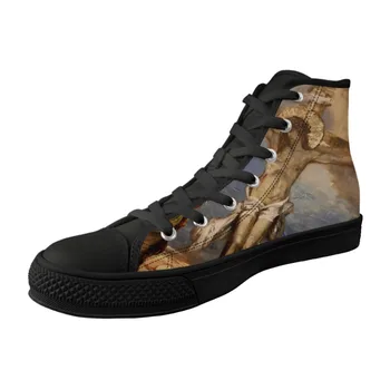 

2020 High Top Canvas Vulcanized Shoes For Male New Customized Black Men Shoes Lace-up Sneakers Painting Print Gustave Moreau