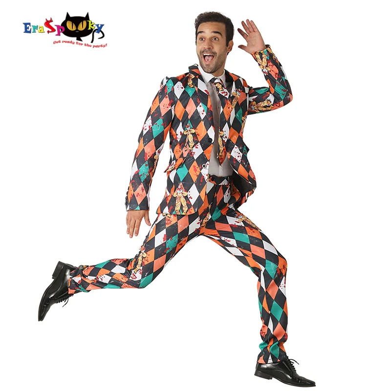

Eraspooky Men's Halloween Suit Costume Print Horror Bloody Clown Jacket Cosplay Adult Gentleman Club Outfits Carnival Party Suit