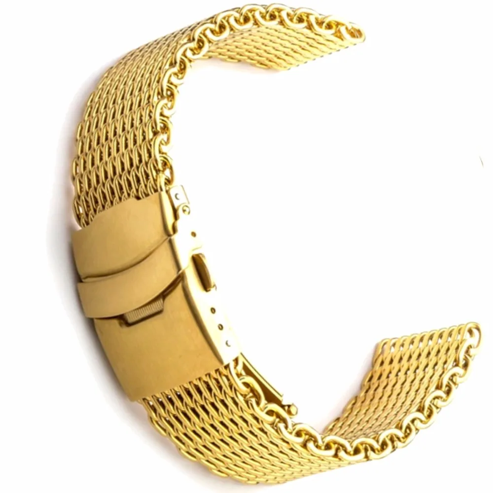 

18mm Shark Mesh Milanese Stainless Steel Watch Band Gold WB1226C18SB