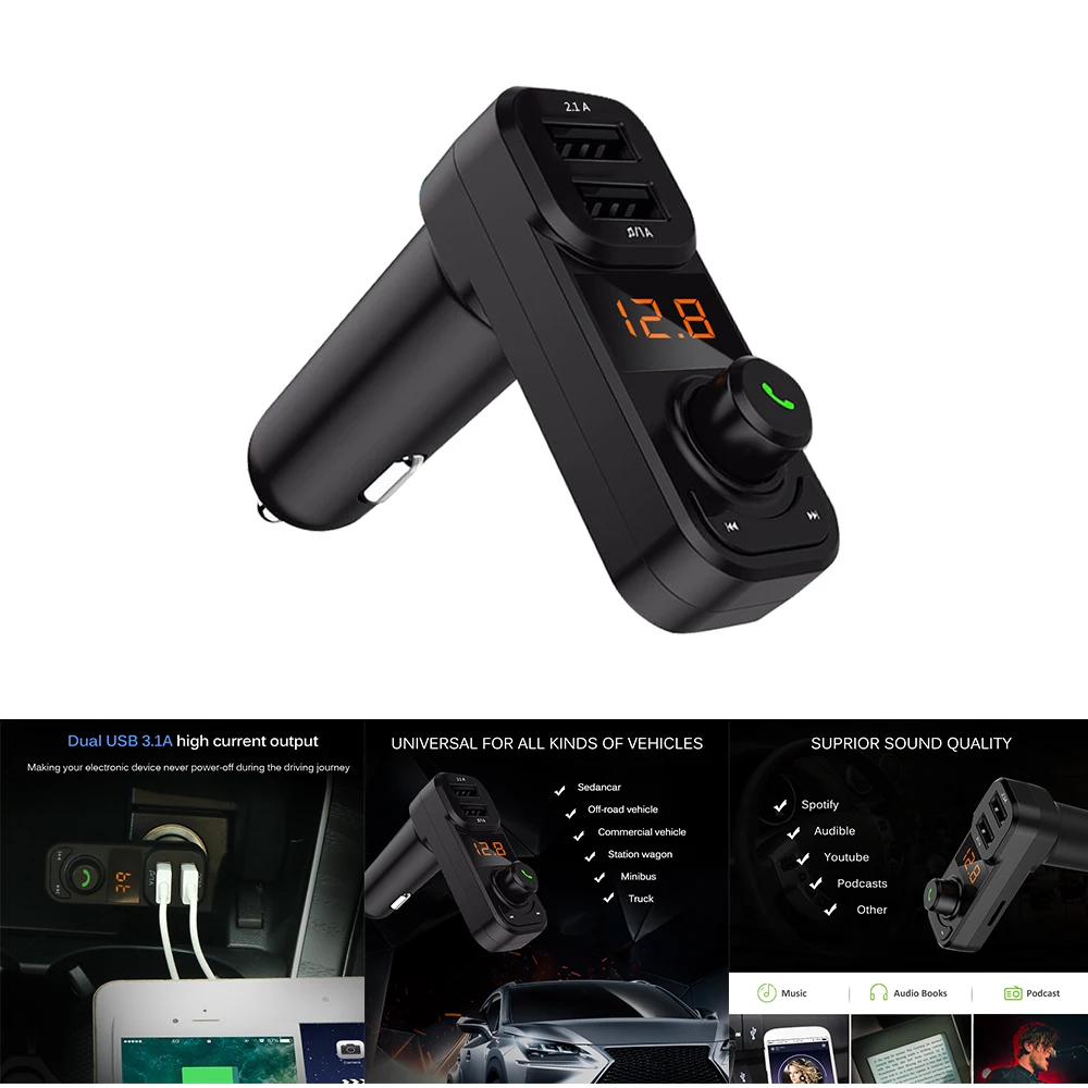 Автомобильный беспроводной fm-передатчик Bluetooth автомобильный комплект с QC3.0 быстрое зарядное устройство TF карта U диск DC 12-24 В