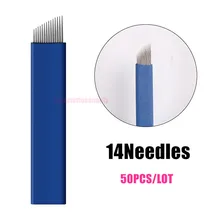 S14, Перманентный макияж, иглы, микроблейдинг бровей ручной конического зубчатого колеса стерилизованные лезвия 14-контактный для татуировки и ручки, кольцо для ключей, 50 шт в наборе