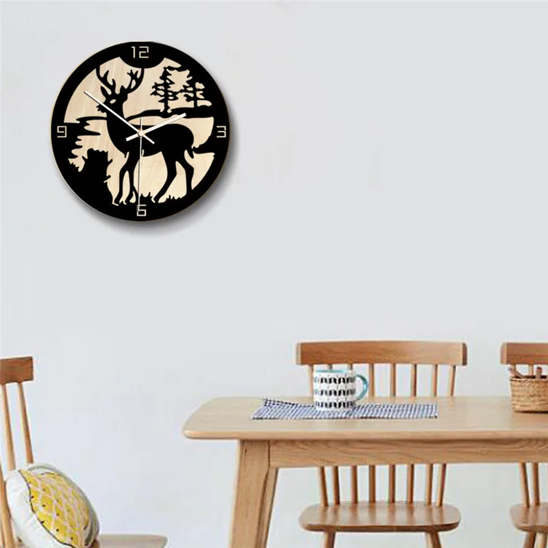 European creative elk Christmas decoration wall clock Hot home living room wooden clock wall hangings