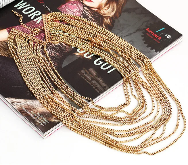 Multi Layer Necklace Gold Maxi Necklace Steampunk Style Vintage Accessories Long Chain Neclace Colares Longos  (3)