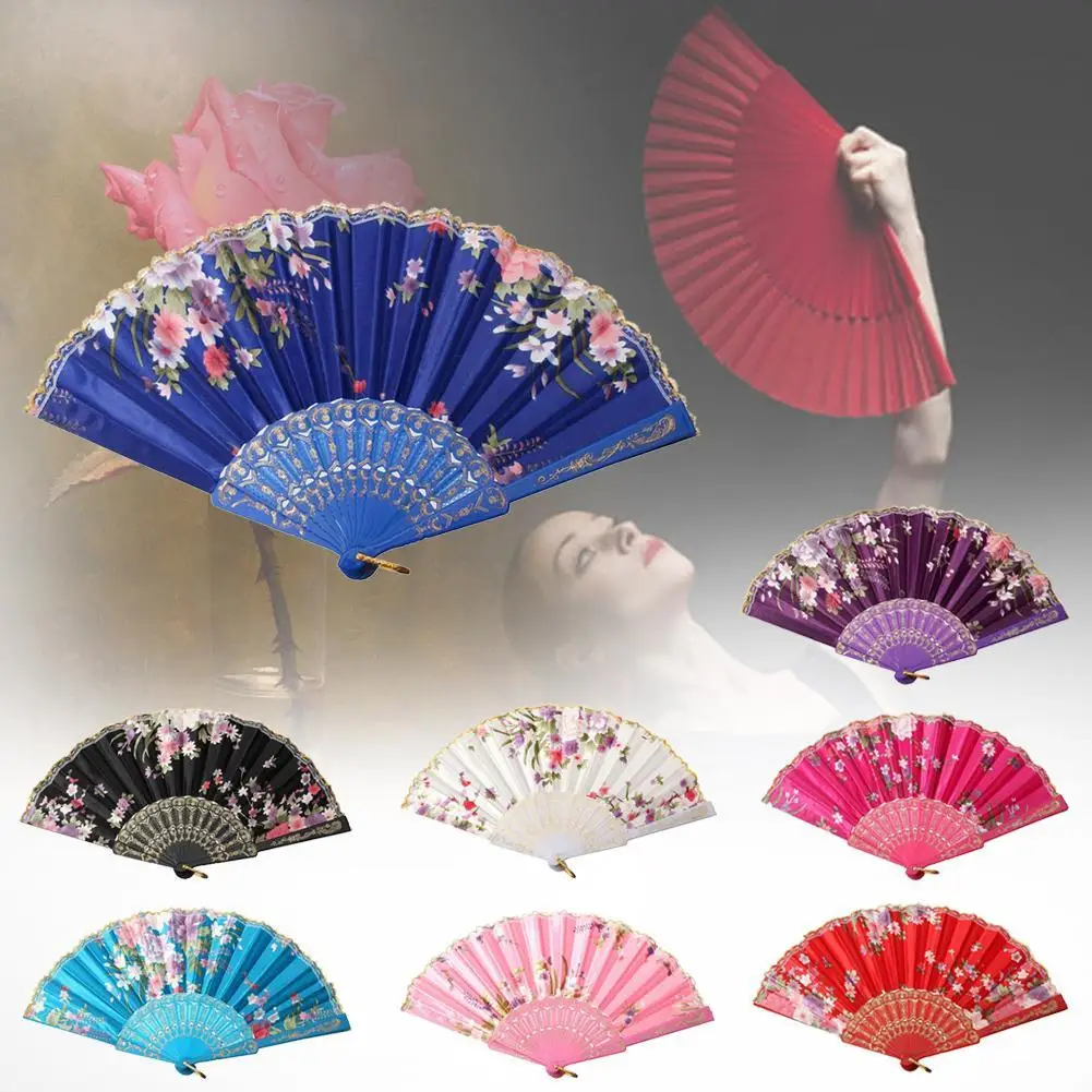 2018 New Chinese Vintage Fancy Folding Fan Hand Plastic Lace Silk