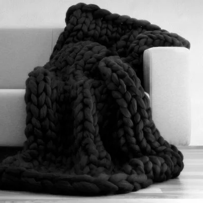 Большое мягкое одеяло крупной ручной вязки Пледы для зимней кровати дивана самолета толстой пряжи вязания пледы дивана одеяло s - Цвет: Черный