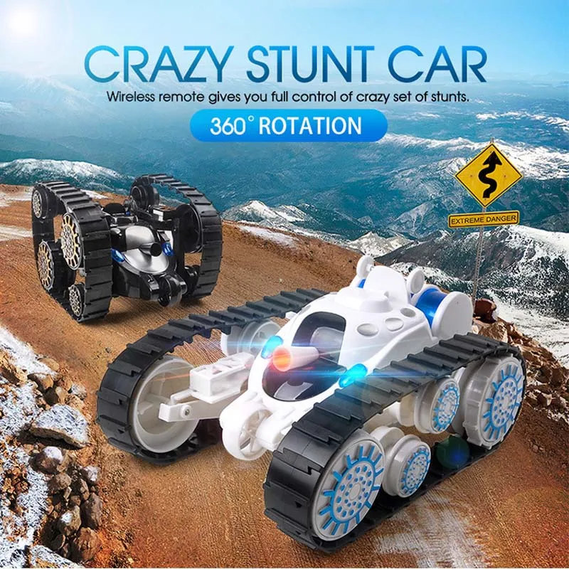 Kids Remote Control Tanks Car 360degree  Flip Stunt Deformed Car Boy Toy Model RC Tank with LED Lights and Music Children's Gift