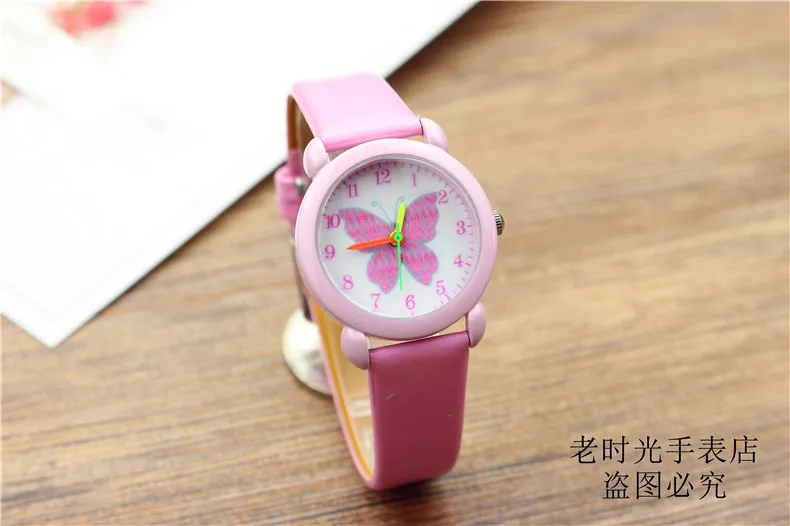 Новые модные кварцевые часы для маленьких детей с мультяшными рисунками, милые кожаные детские часы с бабочками для мальчиков и девочек, Reloj de regalo
