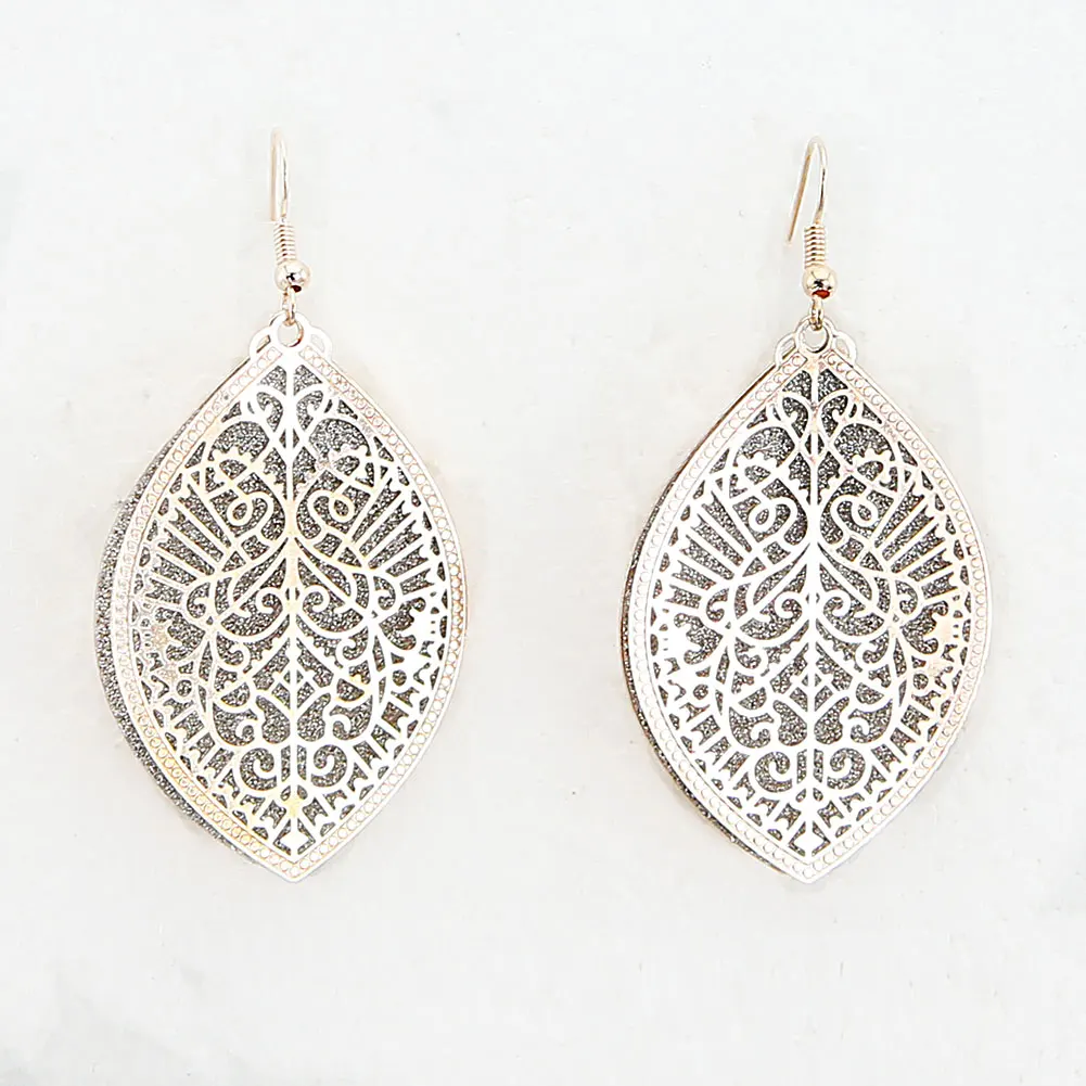 

TrinketSea Pink Gold Hollow Drop Dangle Earrings for Women Double Layers Leaf Charm 2017 New Fashion Jewelry Ear accessories