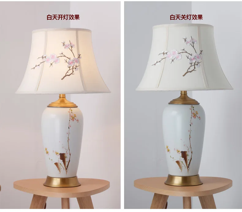 Настольная лампа ручной работы из фарфора в фарфоре Цзиндэчжэнь с абажуром и медным основанием для спальни Арт Деко китайская кровать лампа YX6082