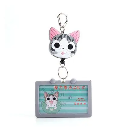 

1pcs Cartoon Chis Cat Stretchable ID Business Card Badge Holder With Key Ring Holder Company&Office Supplies