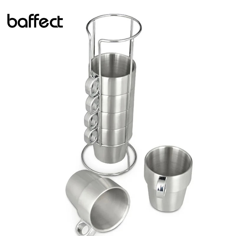 Baffect 250 мл кружки из нержавеющей стали с держателем двухслойные чашки с ручкой портативный набор кофейных чашек чайная кружка для офиса Вечерние