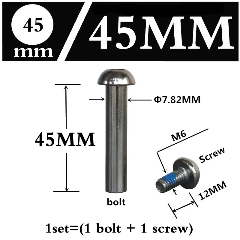 45mm M6 и 8*29 33 45 50 54 57 70 мм скутеры роликовые коньки велосипедный велосипед амортизаторы гайка и Болты Винты серебро 1 комплект - Цвет: 45mm