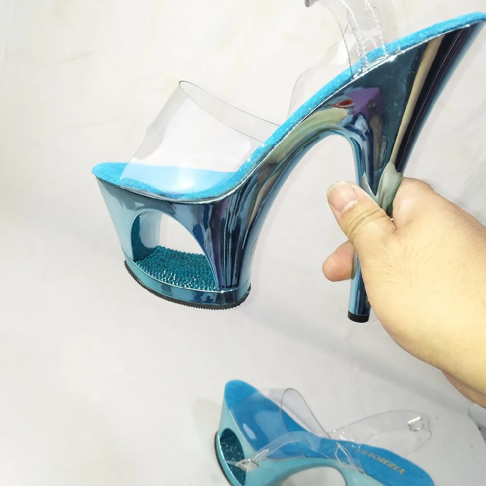 17cm, transparent fish mouth, with button hollow waterproof platform sandals, stage Dance Shoes