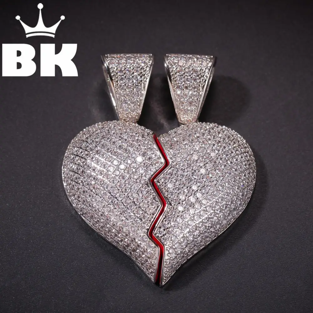 

THE BLING KING Custom Separable broken hearts Pandent CZ Pendant Necklace Hip Hop Full Iced Out Cubic Zirconia gold sliver CZ