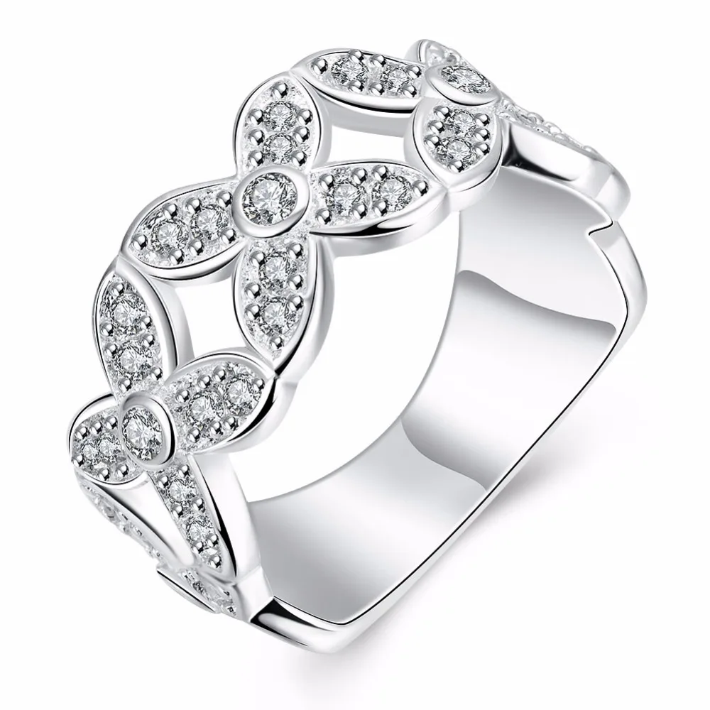 New rounded hollow shiny Wholesale silver plated ring 925 Fashion jewelry Silver Ring Women Square Simulated zircon Jewelry | Кольца