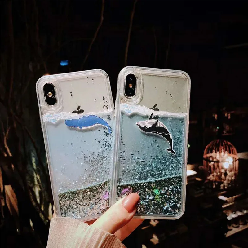

Redmi note 7 Cartoon dolphin quicksand Phone Case For Mi 9se Mi 8 lite Mi 6x 5x F1 Dynamic Glitter Sequins Back Cover Case