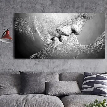 

Canvas Hd Prints Pictures 1 Pcs Wall Black Love Kiss Abstract Artwork Painting Home Decor Modular Poster Framed For Living Room