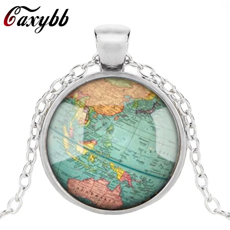 2017 glass dome jewelry Vintage Globe Necklace Earth World Map