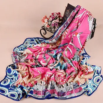 

130*130cm New twill silk square towel printing crocodile giraffe scarf European and American street style scarves women 2019