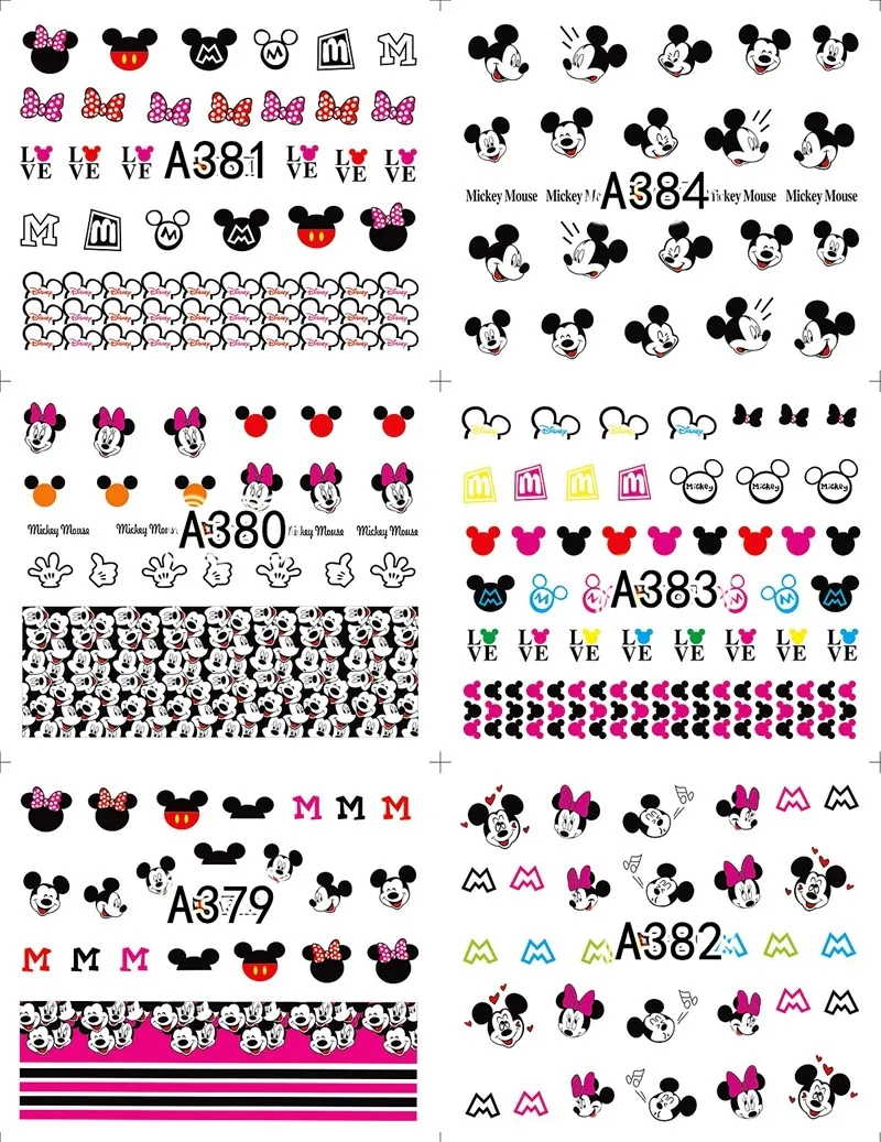 Новые 12 листов мультфильм мышь дизайн полная вода переводные наклейки для ногтей наклейки украшения для маникюра ногтей инструменты A373-384