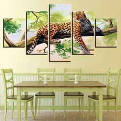 Hd-принт на холсте настенная живопись 5 шт. животное плакат с леопардом современное оформление дома модульный рисунок для гостиной рамки
