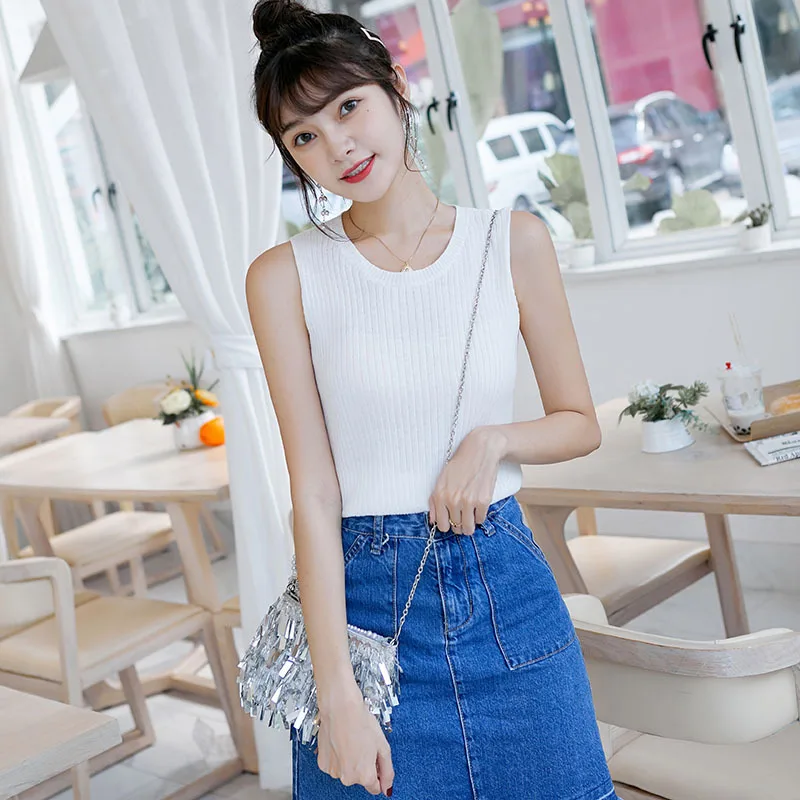 Korean Version Cotton Inside Bottoming Shirt Summer Wear Sleeveless Shirt Elastic Pit Strip Knit Sling Female Vest