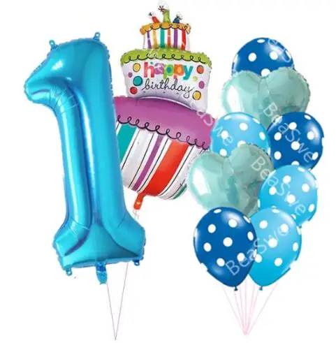 40 дюймов розовый и голубой номер 1 2 3 4 5 лет воздушные шары в виде торта ко дню рождения для маленьких мальчиков и девочек 1 вечерние принадлежности для декора латексные гелиевые шары в горошек - Цвет: blue  1