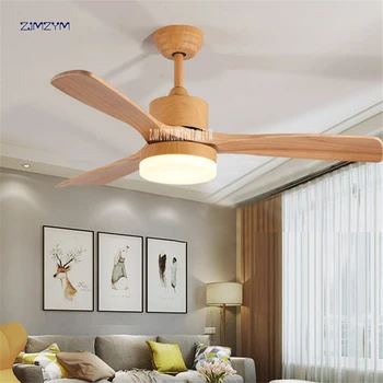 

48 inch Nordic wood ceiling fan lights With Remote Control 220Volt Bedroom Ceiling Light Fan Lamp LED Bulbs 42SW-1012 Wood color