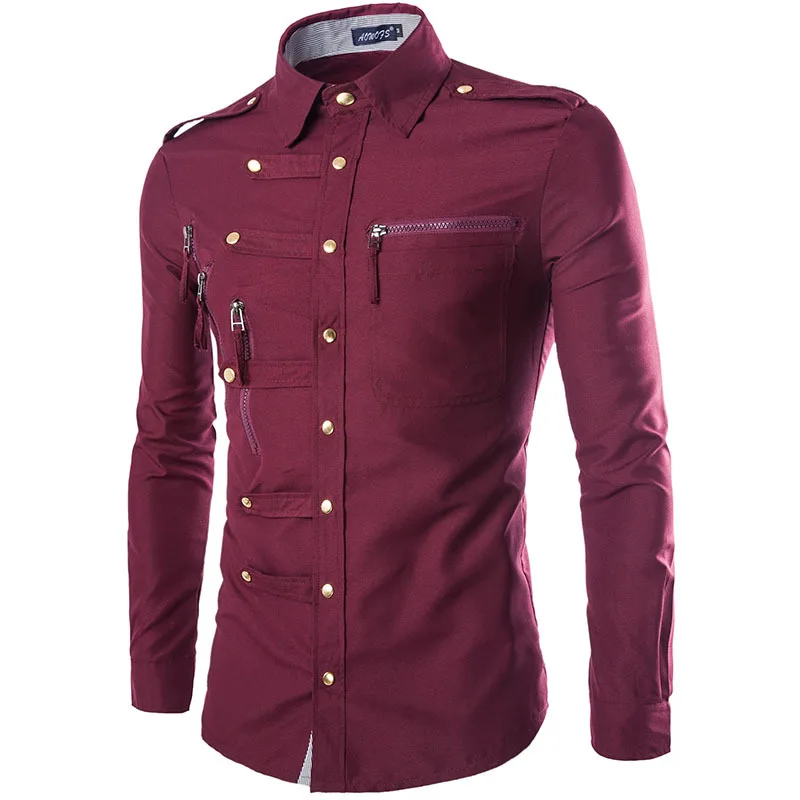 Брендовая мужская рубашка модная дизайнерская мужская приталенная хлопковая рубашка стильная рубашка с длинным рукавом Chemise Homme Camisa Masculina - Цвет: Red