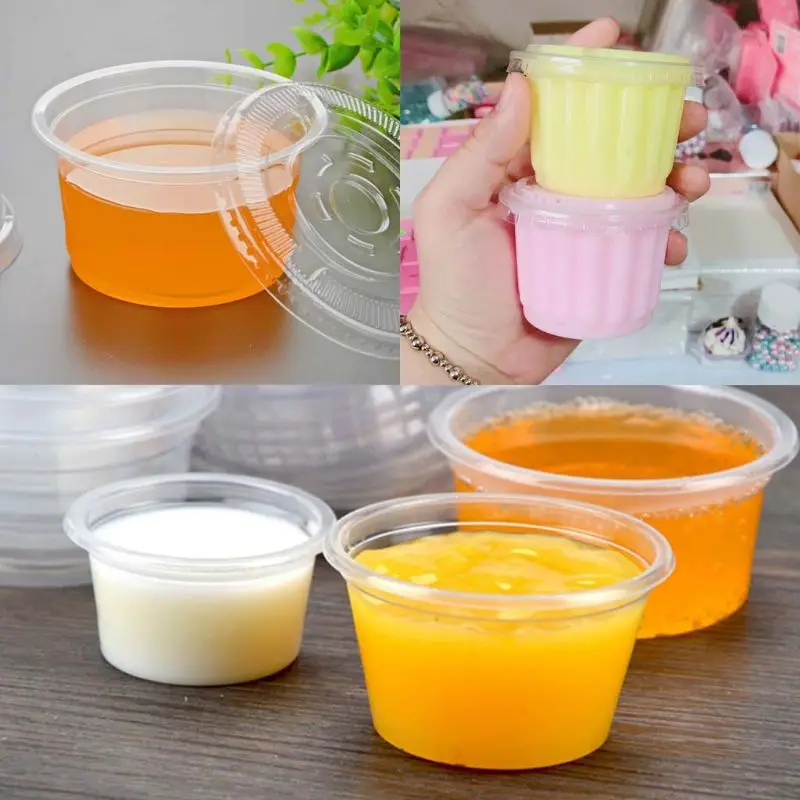 

10Pcs Disposable Cups Set Of 300ml Sauce Pot Container Jello Shot Cup Slime Storage With Lid For Ketchup