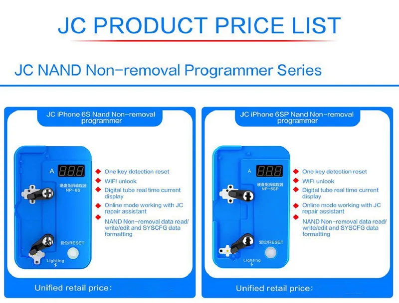  JC NAND Non-removal Programmer for iPhone 6S/6SP/7G/7P/8G/8P/X/XR/XS/XS MAX HD Read/Write/Edit and 