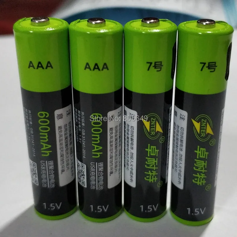 ZNTER 1,5 V AAA usb аккумулятор 600mAh литий-полимерный литий-ионный аккумулятор Зарядка от usb кабеля