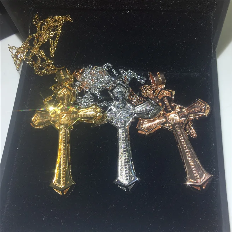 Vecalon модная хип-хоп подвеска с большим крестом 925 пробы серебро AAAAA Cz вечерние свадебные подвески с ожерельем для женщин мужчин ювелирные изделия